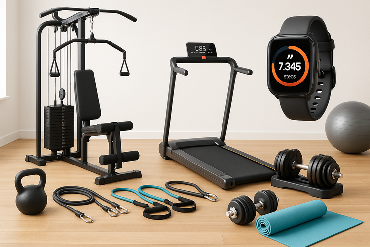 A collection of health and fitness equipment.