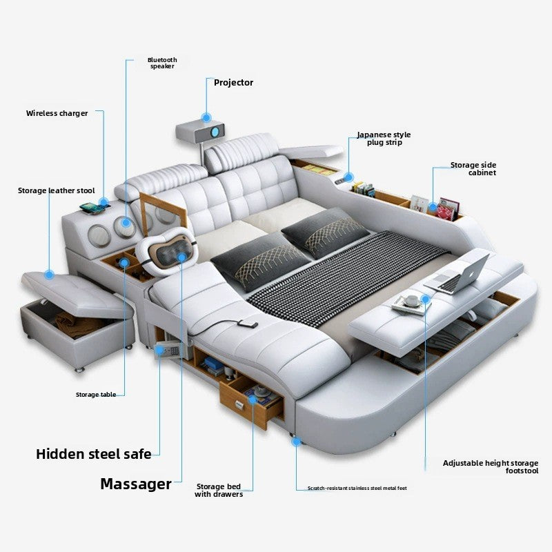 Multifunctional Leather Upholstered Bed - Modern Simple Design