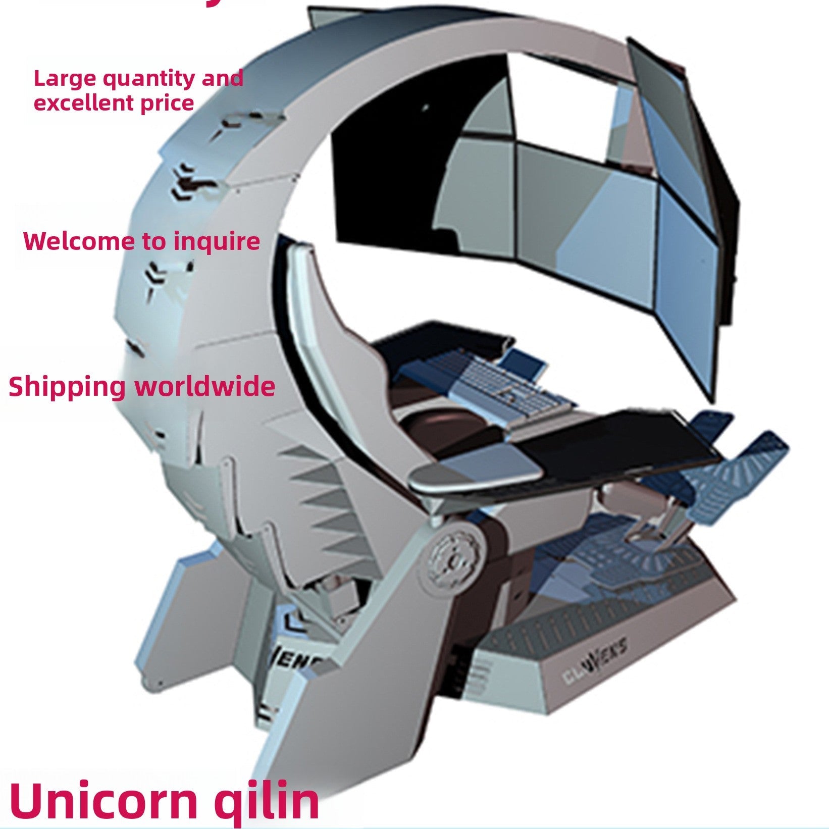 Kirin Integrated Zero-Gravity Massage E-sports Gaming Cockpit for Multi-Screen Setup