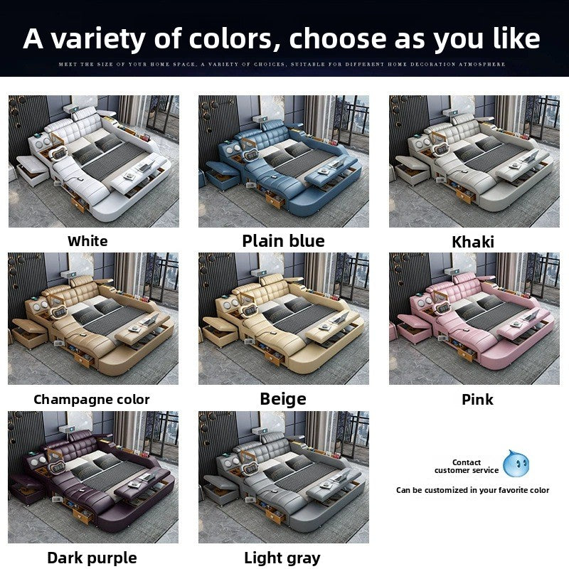 Multifunctional Leather Upholstered Bed - Modern Simple Design