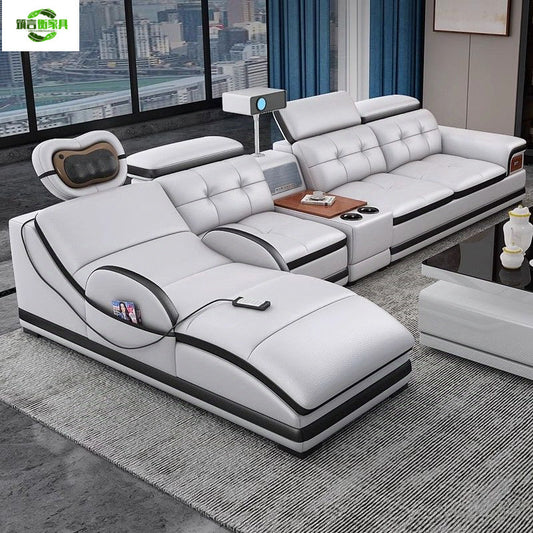 Multifunctional Corner Sofa with Stylish Electric Leather & Massage