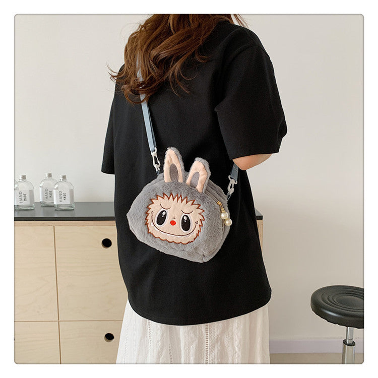 Labubu Plush Doll Fashionable Side Bag – Cute Popmart Crossbody Shoulder Bag