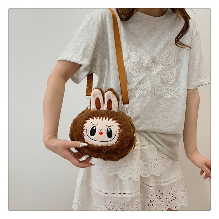 Labubu Plush Doll Fashionable Side Bag – Cute Popmart Crossbody Shoulder Bag
