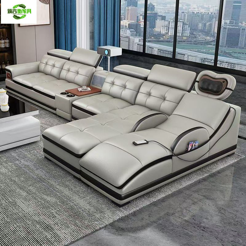 Multifunctional Corner Sofa with Stylish Electric Leather & Massage