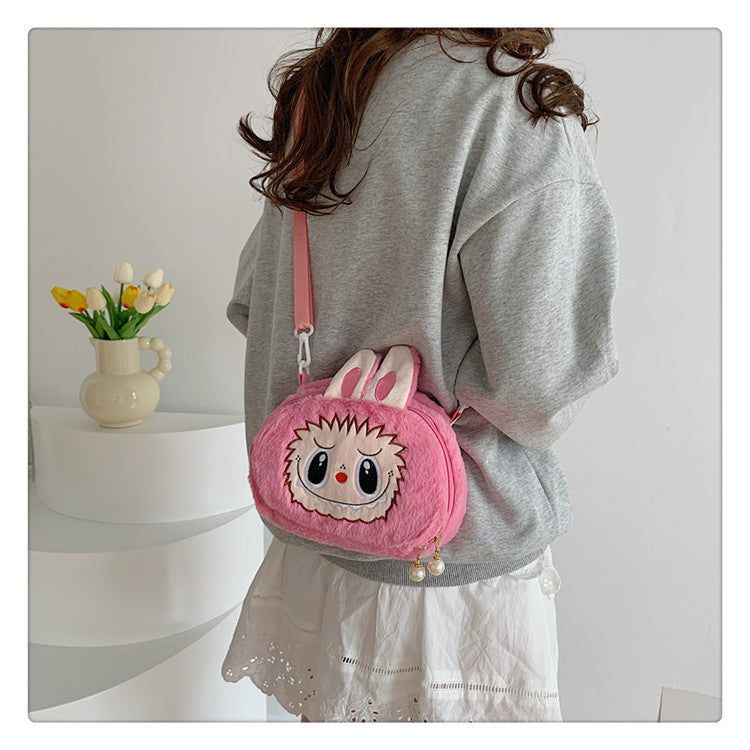 Labubu Plush Doll Fashionable Side Bag – Cute Popmart Crossbody Shoulder Bag