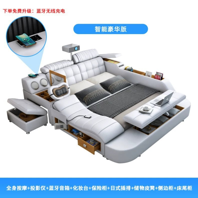 Multifunctional Leather Upholstered Bed - Modern Simple Design