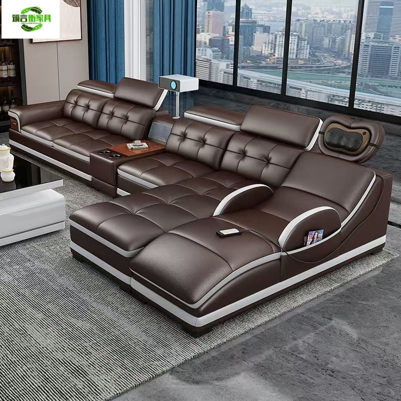 Multifunctional Corner Sofa with Stylish Electric Leather & Massage