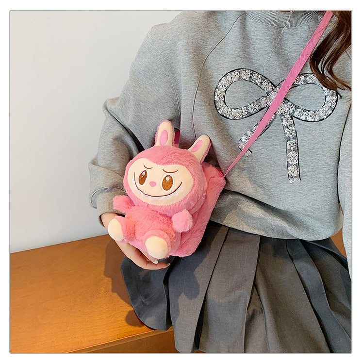 Labubu Plush Doll Fashionable Side Bag – Cute Popmart Crossbody Shoulder Bag