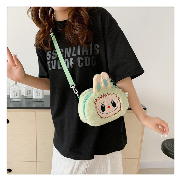 Labubu Plush Doll Fashionable Side Bag – Cute Popmart Crossbody Shoulder Bag