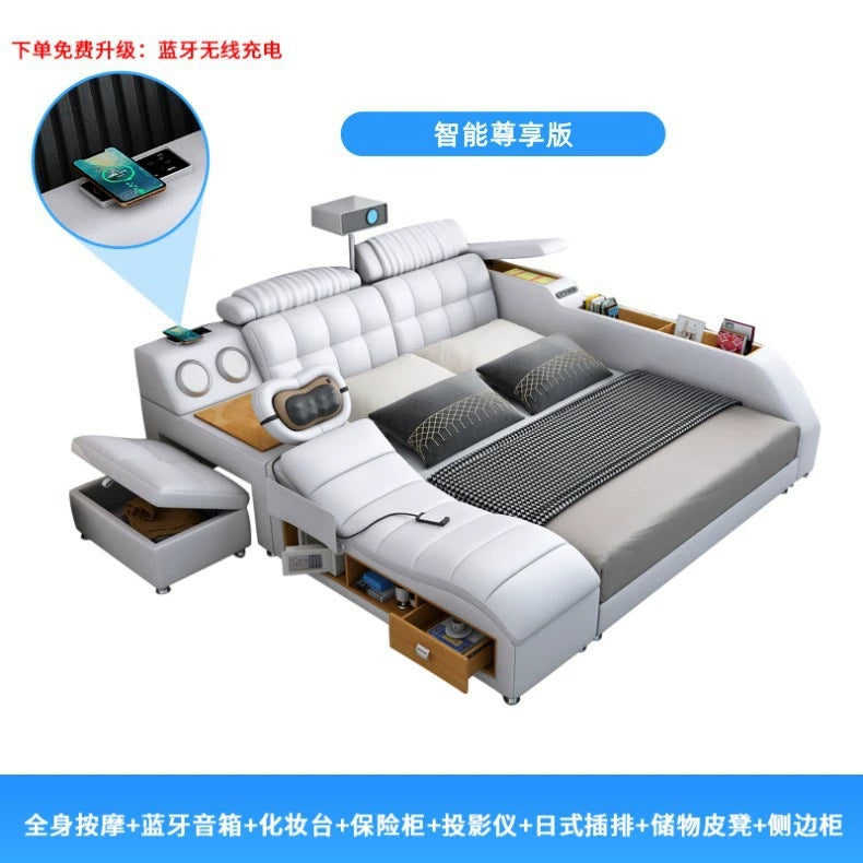 Multifunctional Leather Upholstered Bed - Modern Simple Design