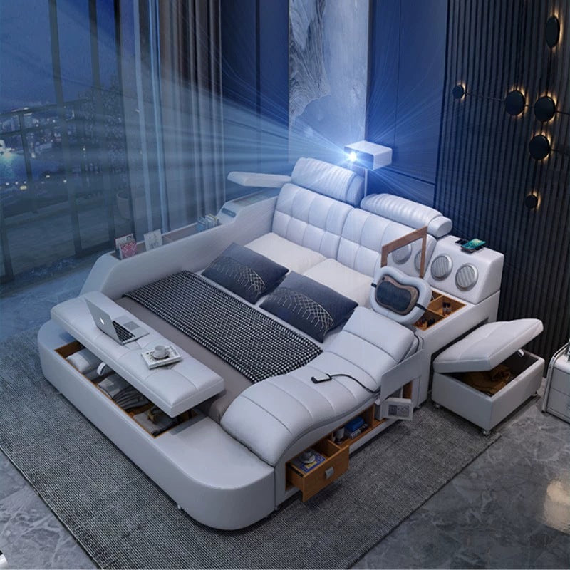 Multifunctional Leather Upholstered Bed - Modern Simple Design
