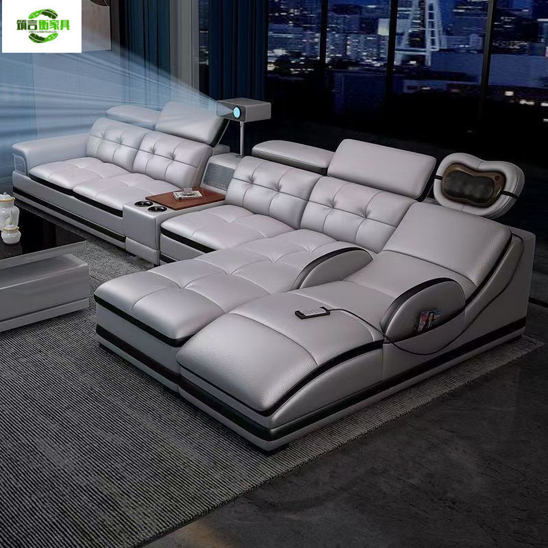 Multifunctional Corner Sofa with Stylish Electric Leather & Massage