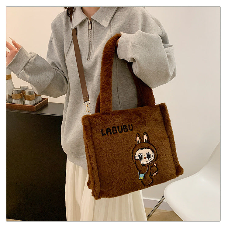 Labubu Plush Doll Fashionable Side Bag – Cute Popmart Crossbody Shoulder Bag