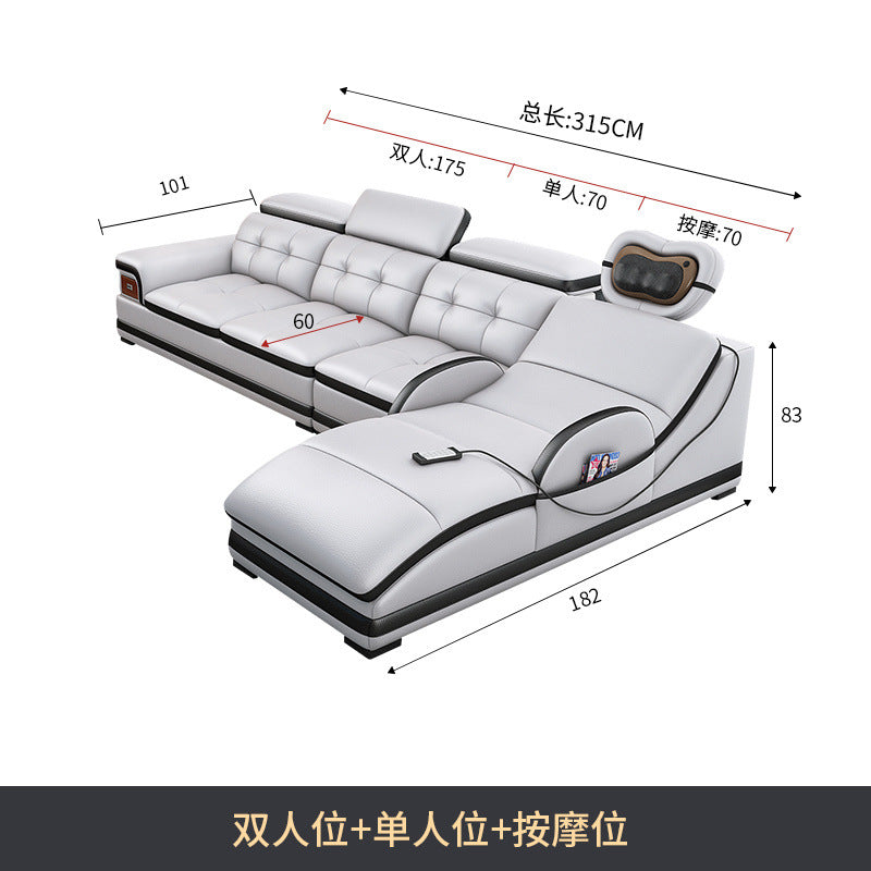 Multifunctional Corner Sofa with Stylish Electric Leather & Massage