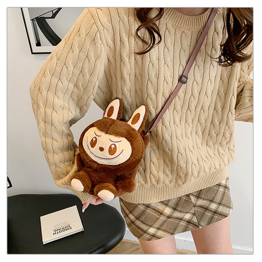 Labubu Plush Doll Fashionable Side Bag – Cute Popmart Crossbody Shoulder Bag