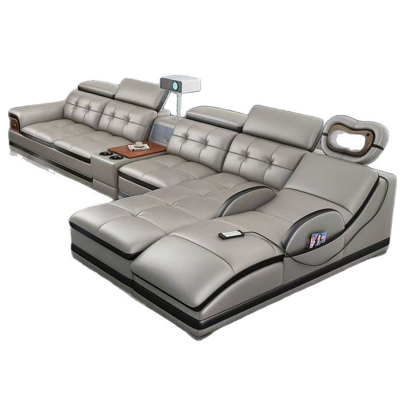 Multifunctional Corner Sofa with Stylish Electric Leather & Massage
