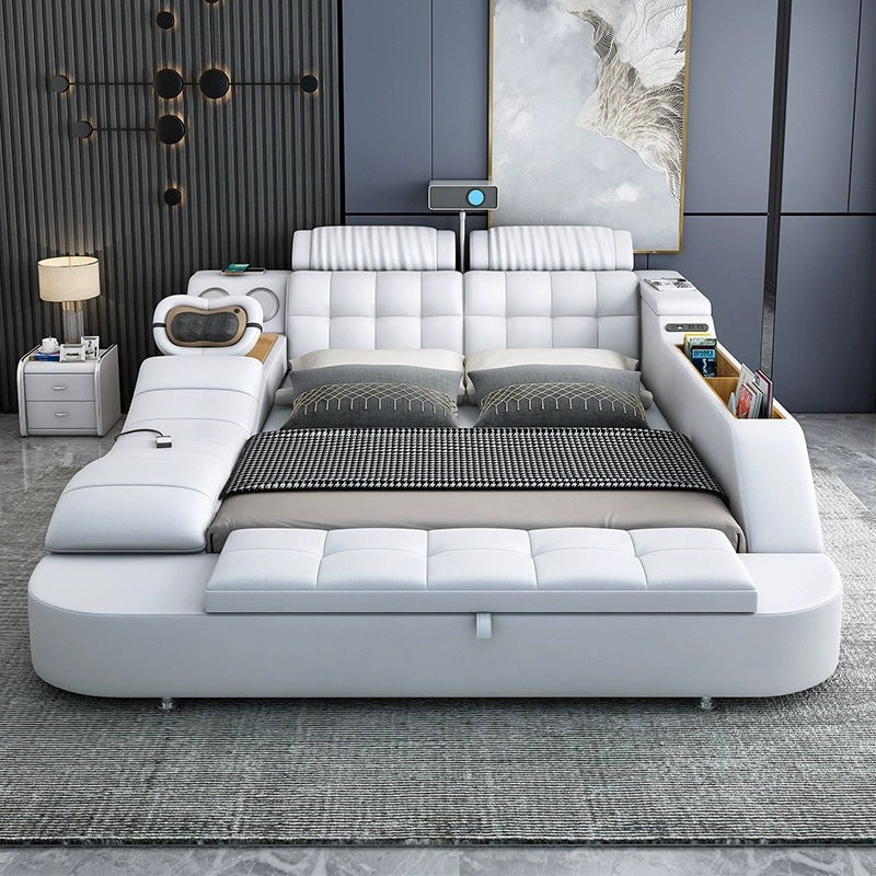 Multifunctional Leather Upholstered Bed - Modern Simple Design