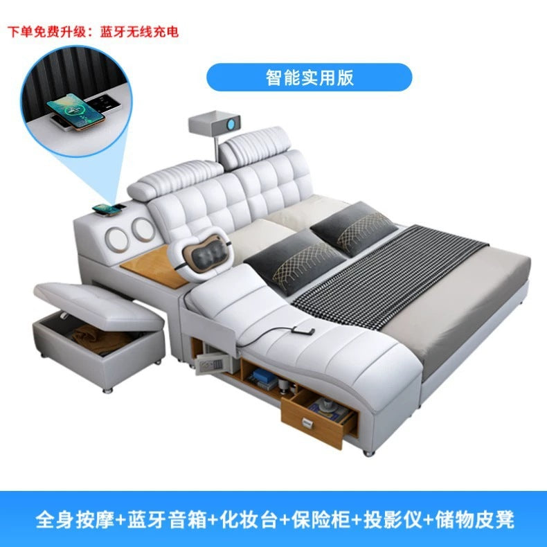 Multifunctional Leather Upholstered Bed - Modern Simple Design