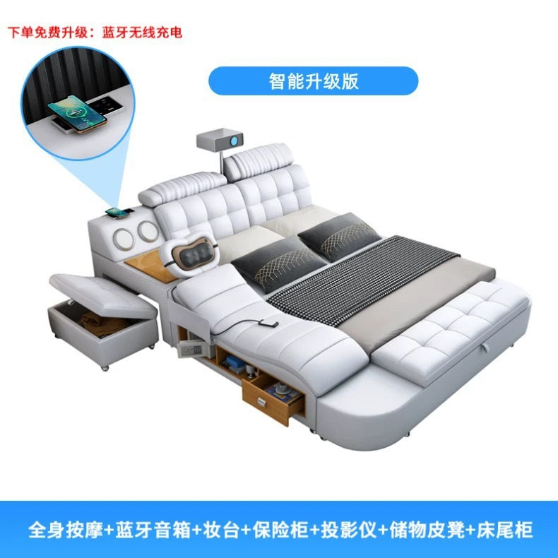 Multifunctional Leather Upholstered Bed - Modern Simple Design