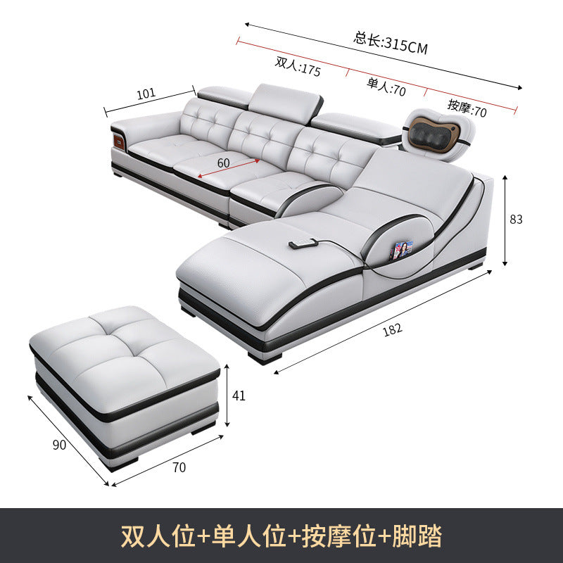 Multifunctional Corner Sofa with Stylish Electric Leather & Massage